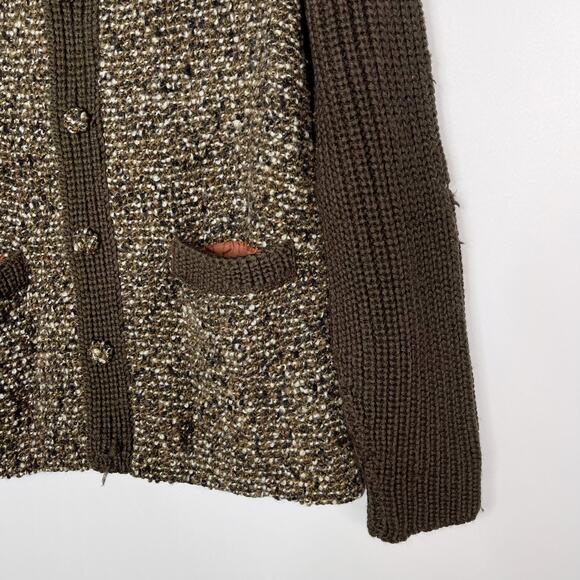 Vintage Donegal Mens Brown Handwoven Tweed Cardigan Sweater Button Front Pockets - Picture 3 of 8